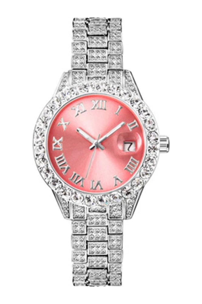 Blinged Fashion Watch With Pink Face