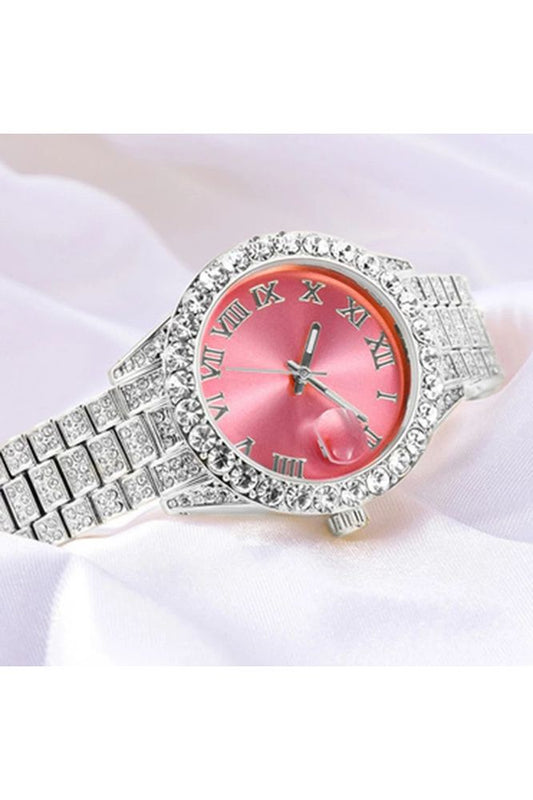 Blinged Fashion Watch With Pink Face